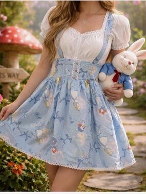 Disney Light Blue Printed Skirt with Lace Trim